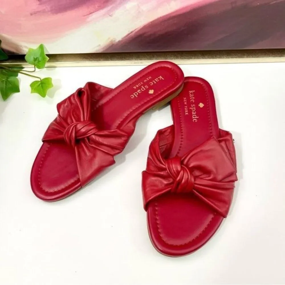 Kate Spade Marcella Red Leather Knotted Slip On Sandal Size 5.5